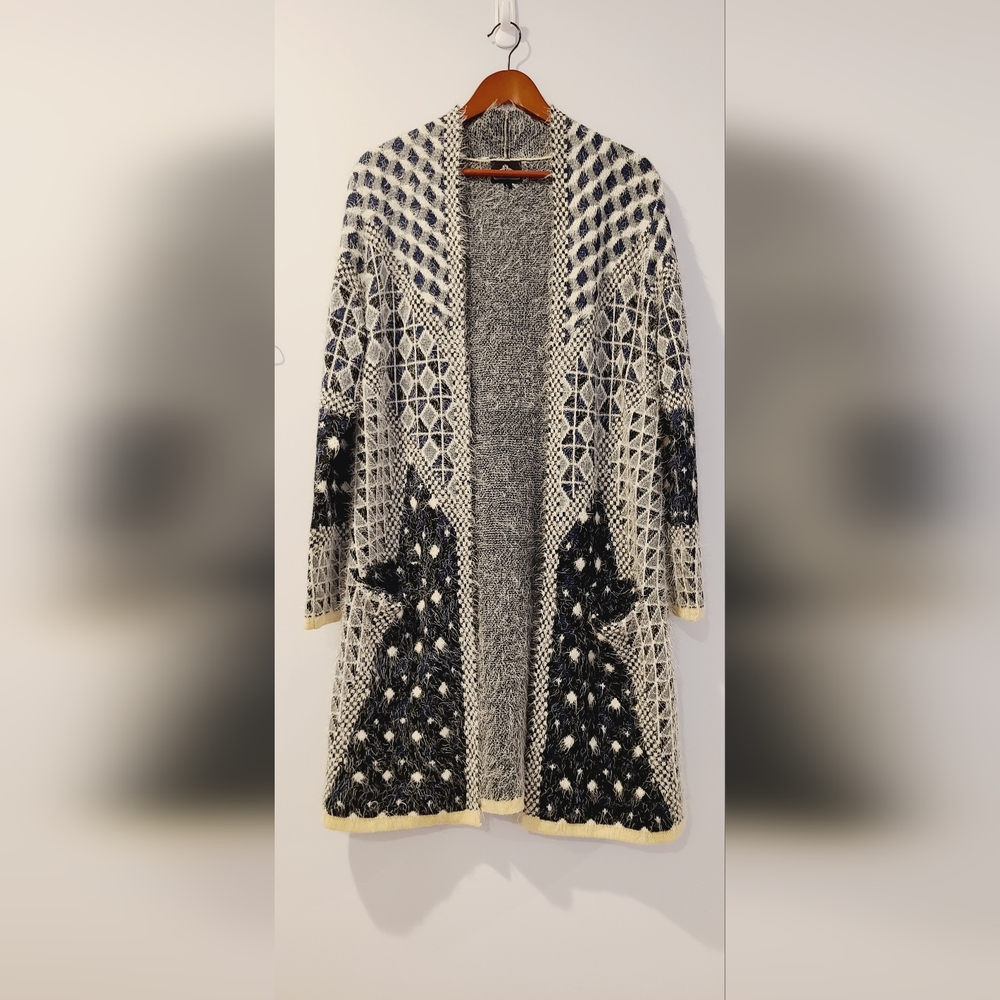 Angie Eyelash Geometric Design Open Long Cardigan Size Large